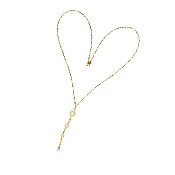 14kt halskæde med ferskvandsperler & topas 42cm, fra San - Links of Joy