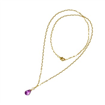 18kt halskæde med ametyst og ferskvandsperle 45cm, fra San - Links of Joy