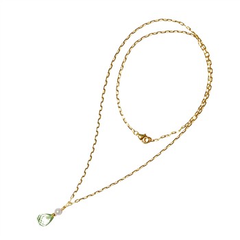 18kt halskæde med grøn ametyst & ferskvandsperle 45cm, fra San - Links of Joy
