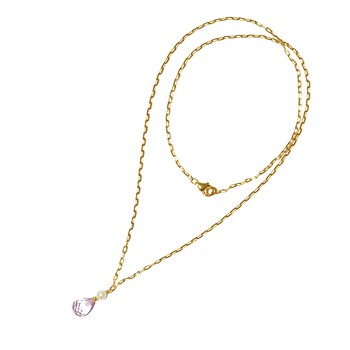 14kt halskæde med pink ametyst & ferskvandsperle 45cm, fra San - Links of Joy
