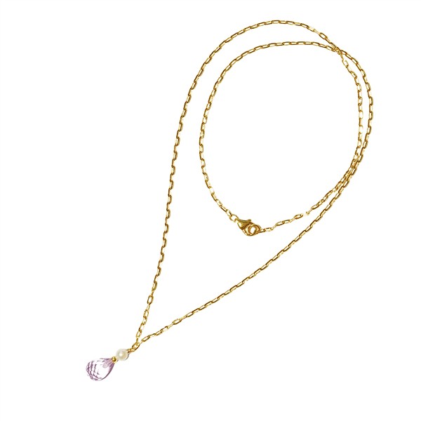 14kt halskæde med pink ametyst & ferskvandsperle 45cm, fra San - Links of Joy