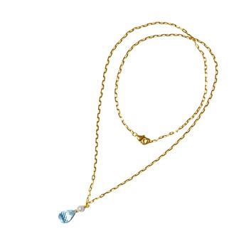 18kt halskæde med topas & ferskvandsperle 45cm, fra San - Links of Joy