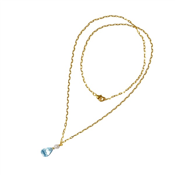 18kt halskæde med topas & ferskvandsperle 45cm, fra San - Links of Joy