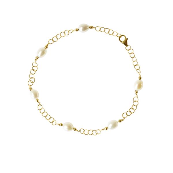 14kt armbånd & halskæde med Hvide Ferskvandsperler 21cm, fra San - Links of Joy
