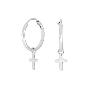 Rhod. sølvcreoler CROSS52 15mm , fra Nordahl