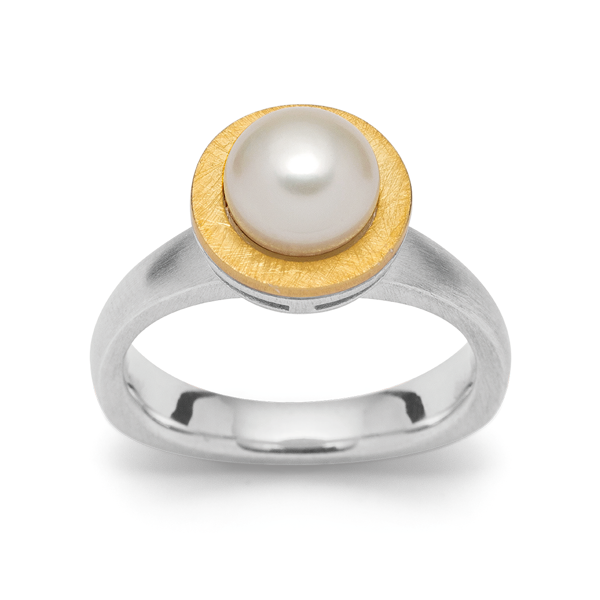 925/- Ring delvis fg, rho. mat/børstet, perle 2.66, fra Bastian Inverun