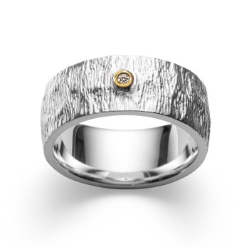 925/- Ring, delvis fg satinfinish,  0,02ct W-SI, fra Bastian Inverun