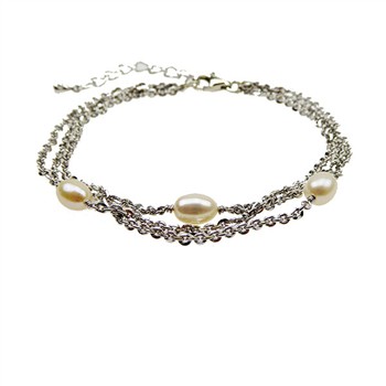 Armbånd & halskæde - 3 rk.Rhodineret & Ferskvandsperler 18+4cm, fra San - Links of Joy