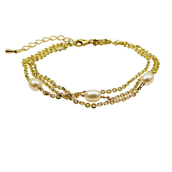 Armbånd & halskæde - 3 rk.Forgyldt & Ferskvandsperler 16+4cm, fra San - Links of Joy