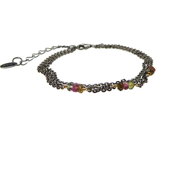 Armbånd & halskæde - Sort rhodineret med Turmalin 16+4cm, fra San - Links of Joy