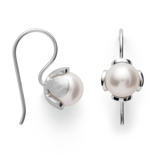 925/- ørehænger, mat rho. hvide kulturperle 5.10ct, fra Bastian Inverun