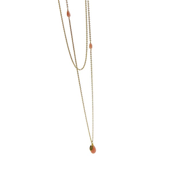 Halskæde - Forgyldt/Pink opal 70cm, fra San - Links of Joy