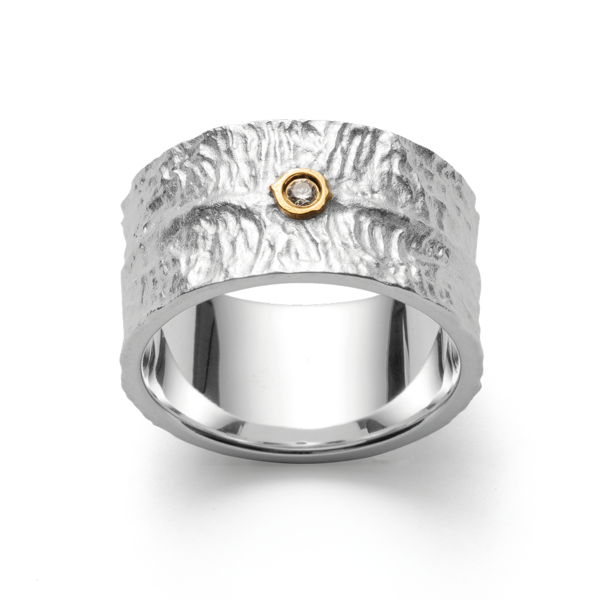 925/- Ring, delvis fg satinfinish, 0,03ct W-SI, fra Bastian Inverun