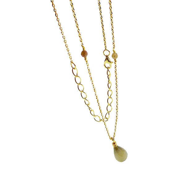 Halskæde med Månesten & Rå Diamanter 42+8cm, fra San - Links of Joy