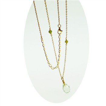 Halskæde med Prasiolit/Grøn Ametyst & Rå Diamanter 42+8cm, fra San - Links of Joy
