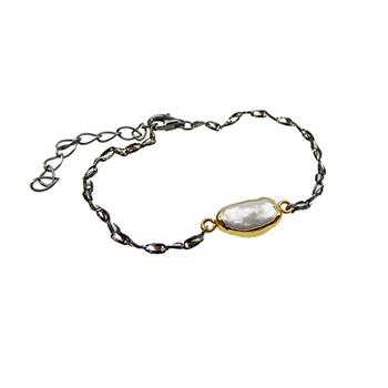 Armbånd - Forgyldt/sort-blank rhodineret med Barok Ferskvandsperle 16+4cm, fra San - Links of Joy