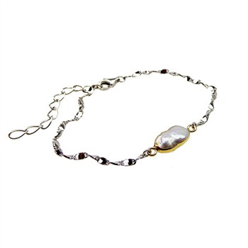 Armbånd -Forgyldt/Rhodineret med Barok Ferskvandsperle 16+4cm, fra San - Links of Joy