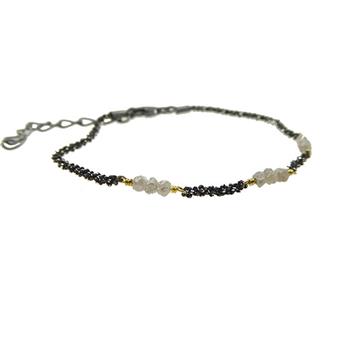 Bracelet & Necklace - Oxidised/Goldplated w. grey Raw Diamonds 18+4cm, fra San - Links of Joy
