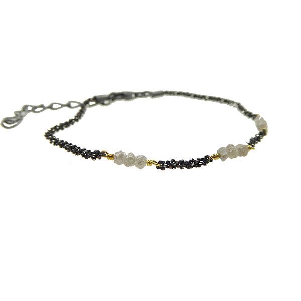 Bracelet & Necklace - Oxidised/Goldplated w. grey Raw Diamonds 18+4cm, fra San - Links of Joy