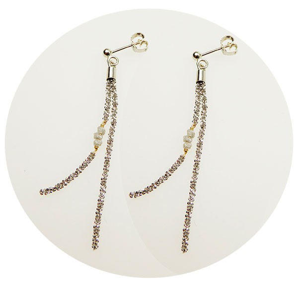 Earrings - Rhodium/Goldplated w. grey Raw Diamonds Rhodineret pr.par, fra San - Links of Joy