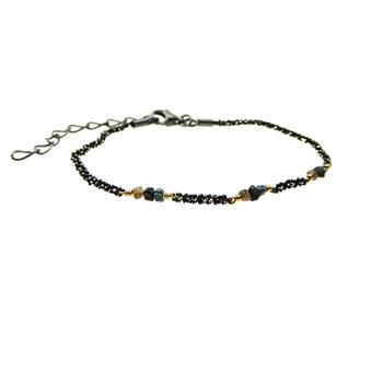 Bracelet & Necklace - Oxidised/Goldplated w. Raw Diamonds-multi colour 18+4cm, fra San - Links of Joy