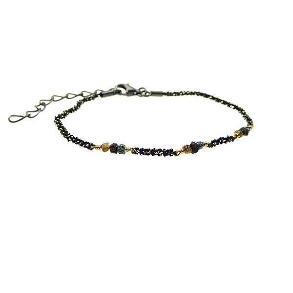 Bracelet & Necklace - Oxidised/Goldplated w. Raw Diamonds-multi colour 18+4cm, fra San - Links of Joy