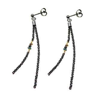 Earrings - Oxidised/Goldplated w. Raw Diamonds-multi colour Oxyderet pr.par, fra San - Links of Joy