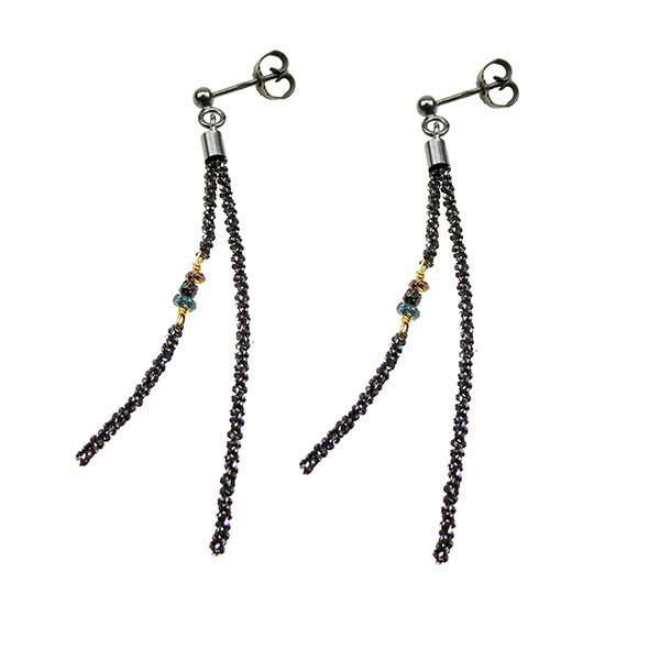 Earrings - Oxidised/Goldplated w. Raw Diamonds-multi colour Oxyderet pr.par, fra San - Links of Joy