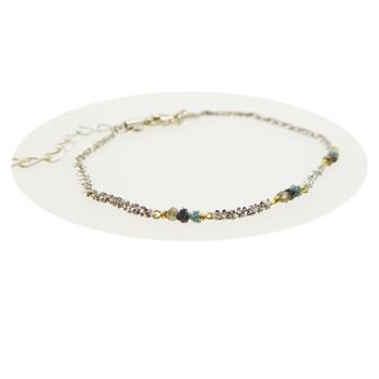 Bracelet & Necklace - Rhodium/Goldplated w. Raw Diamonds-multi colour 18+4cm, fra San - Links of Joy