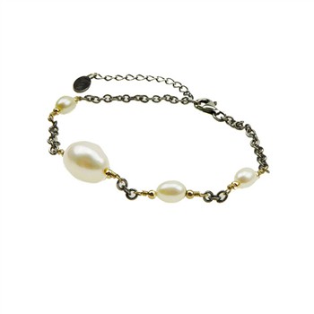 Armbånd & halskæde - oxyderet/forgyldt m.Ferskvandsperler 18+4cm, fra San - Links of Joy