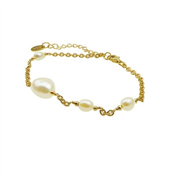 Armbånd & halskæde - Forgyldt m.Ferskvandsperler 16+4cm, fra San - Links of Joy