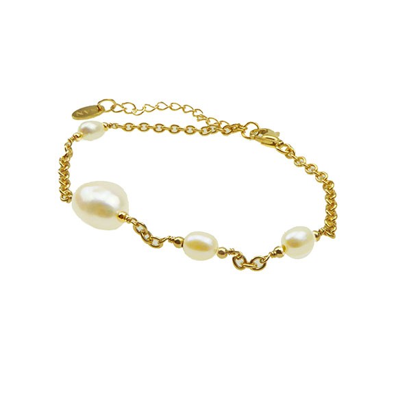 Armbånd & halskæde - Forgyldt m.Ferskvandsperler 16+4cm, fra San - Links of Joy