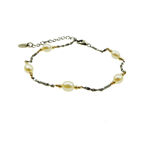 Armbånd & halskæde i sterlingsølv med 9kt guld & ferskvandsperler 42+8cm, fra San - Links of Joy
