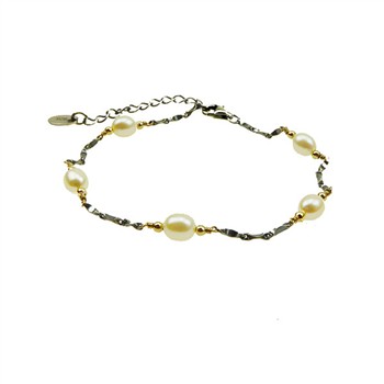 Armbånd & halskæde i Sterlingsølv m.14kt guld & ferskvandsperler 42+8cm, fra San - Links of Joy