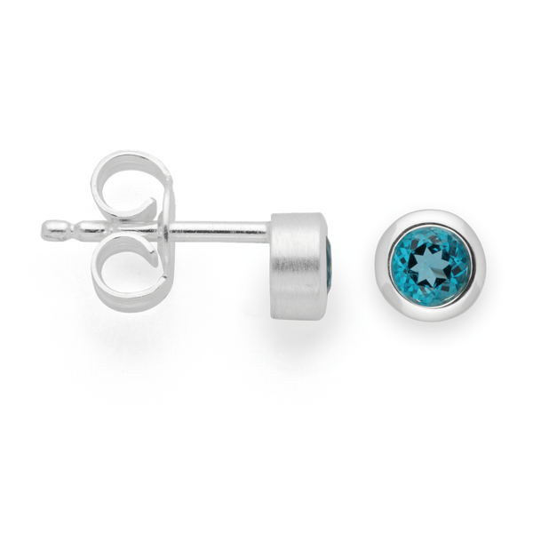925/- Øreringe mat/polerede, blå topas 0,28ct, fra Bastian Inverun