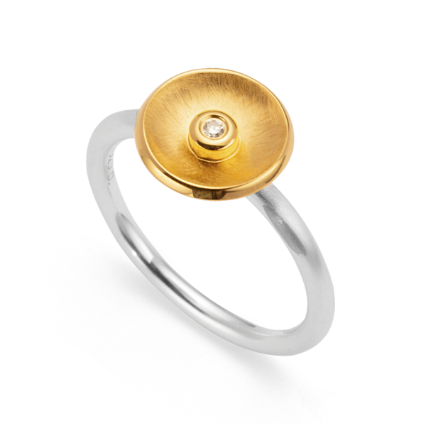 925/- Ring, delvis fg, rho. børstet/blank, 0,02ct, fra Bastian Inverun