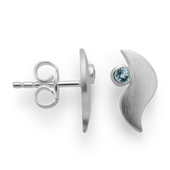 925/- ørestikker, satin mat, blå topas 0,09ct, fra Bastian Inverun