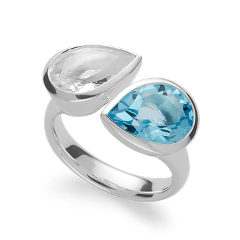 925ring, rh, blå topaz2,89ct,krystalkvarts2,39ct, fra Bastian Inverun