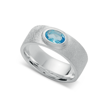 925/- Rh. Ring blå topas 0,54ct mat/pol, fra Bastian Inverun