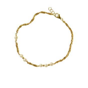 14kt armbånd og halskæde med Hvide Ferskvandsperler 38cm, fra San - Links of Joy