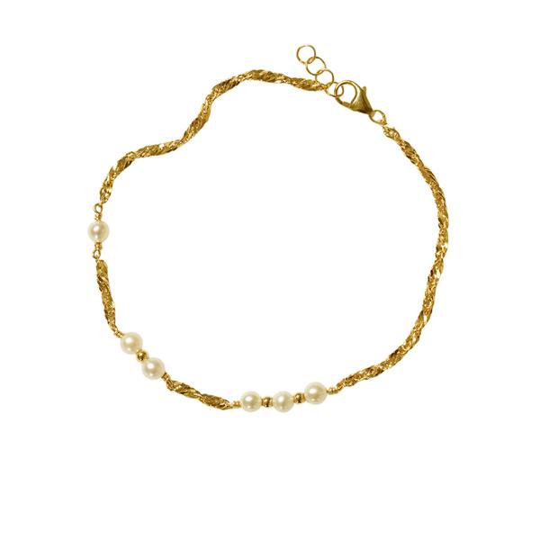 14kt armbånd og halskæde med Hvide Ferskvandsperler 38cm, fra San - Links of Joy