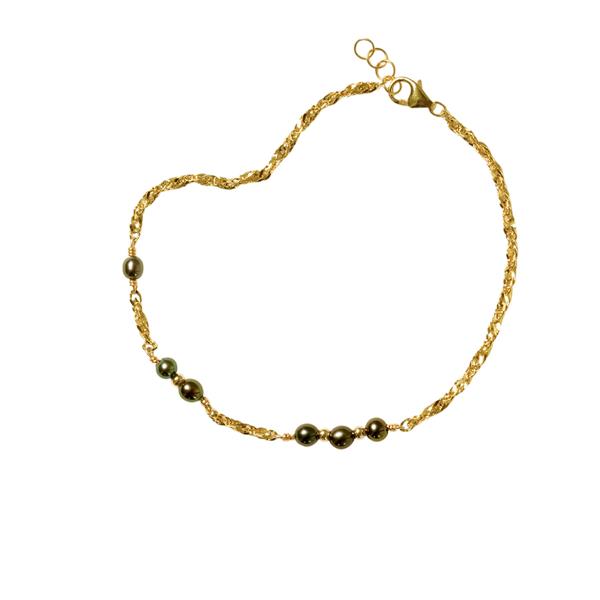 14kt armbånd og halskæde med Sorte Ferskvandsperler 38cm, fra San - Links of Joy