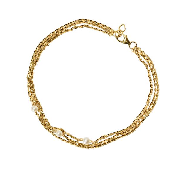 18kt armbånd i 3 rækker med Hvide Ferskvandsperler 20+1cm, fra San - Links of Joy