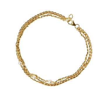 14kt armbånd i 3 rækker med Hvide Ferskvandsperler 20+1cm, fra San - Links of Joy