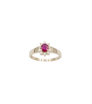 Ring 14 karat roset ring rubin 0,48 carat med brillant 0,14 WSI, fra L&G