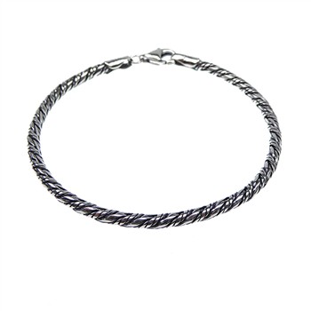 3mm Rævekæde/Twistet i Let Oxyderet Sterlingsølv Armbånd & Halskæde Letoxyderet 21cm, fra San - Links of Joy