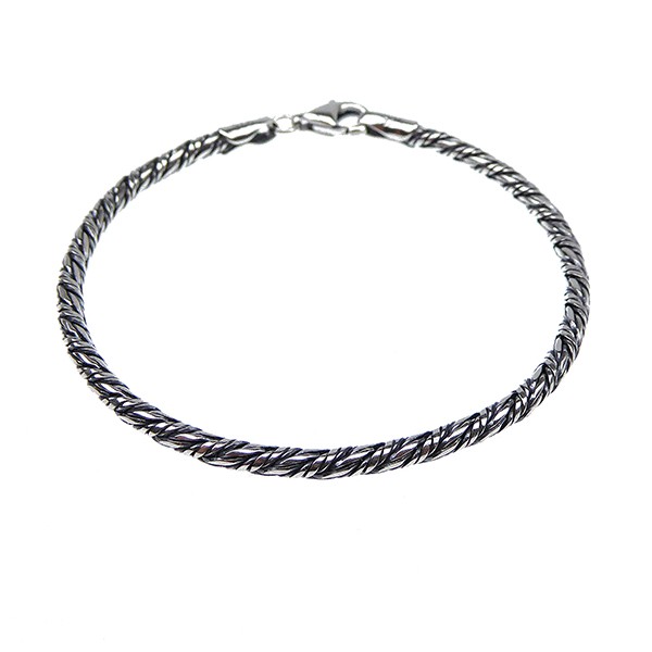 3mm Rævekæde/Twistet i Let Oxyderet Sterlingsølv Armbånd & Halskæde Letoxyderet 21cm, fra San - Links of Joy