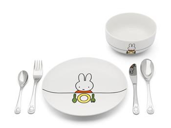 Miffy-middagsstel, 6 dele, porcelæn / rustfrit stål, fra Noa Kids
