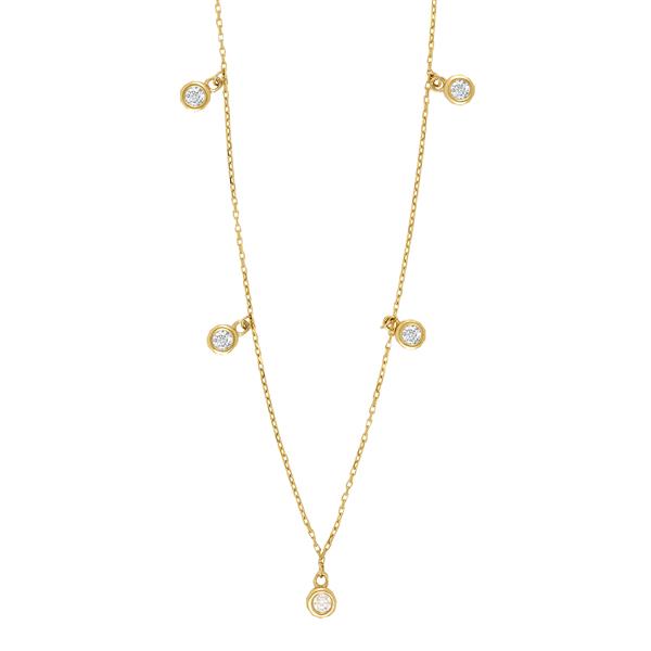 8kt. guldhalskæde m/5 cz i rørfatning, fra Siersbøl