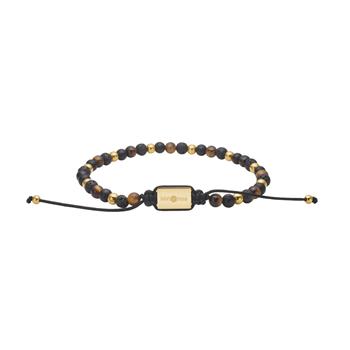 SON armbånd sort agate/lava/tigerøje og IP gold stål 4mm, 19-25cm, fra Son of Noa